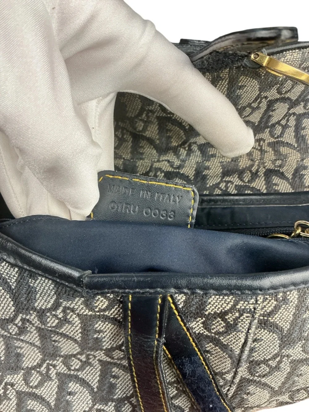 Dior Beige & Gray Monogram Saddle Shoulder Bag with Gold Hardware - Picture 5 of 8